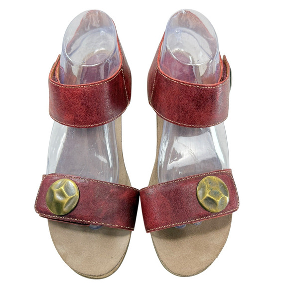 Taos Carousel 2 Women Size EU 40 US 9 Red Leather Wedge Heel Comfort Sandal Cork - Picture 2 of 11